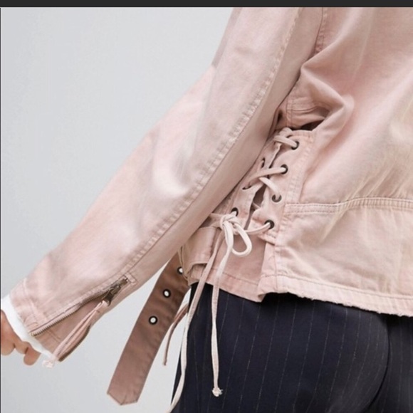 Free People Denim Lace Up Moto Jacket M NWT - Picture 3 of 8